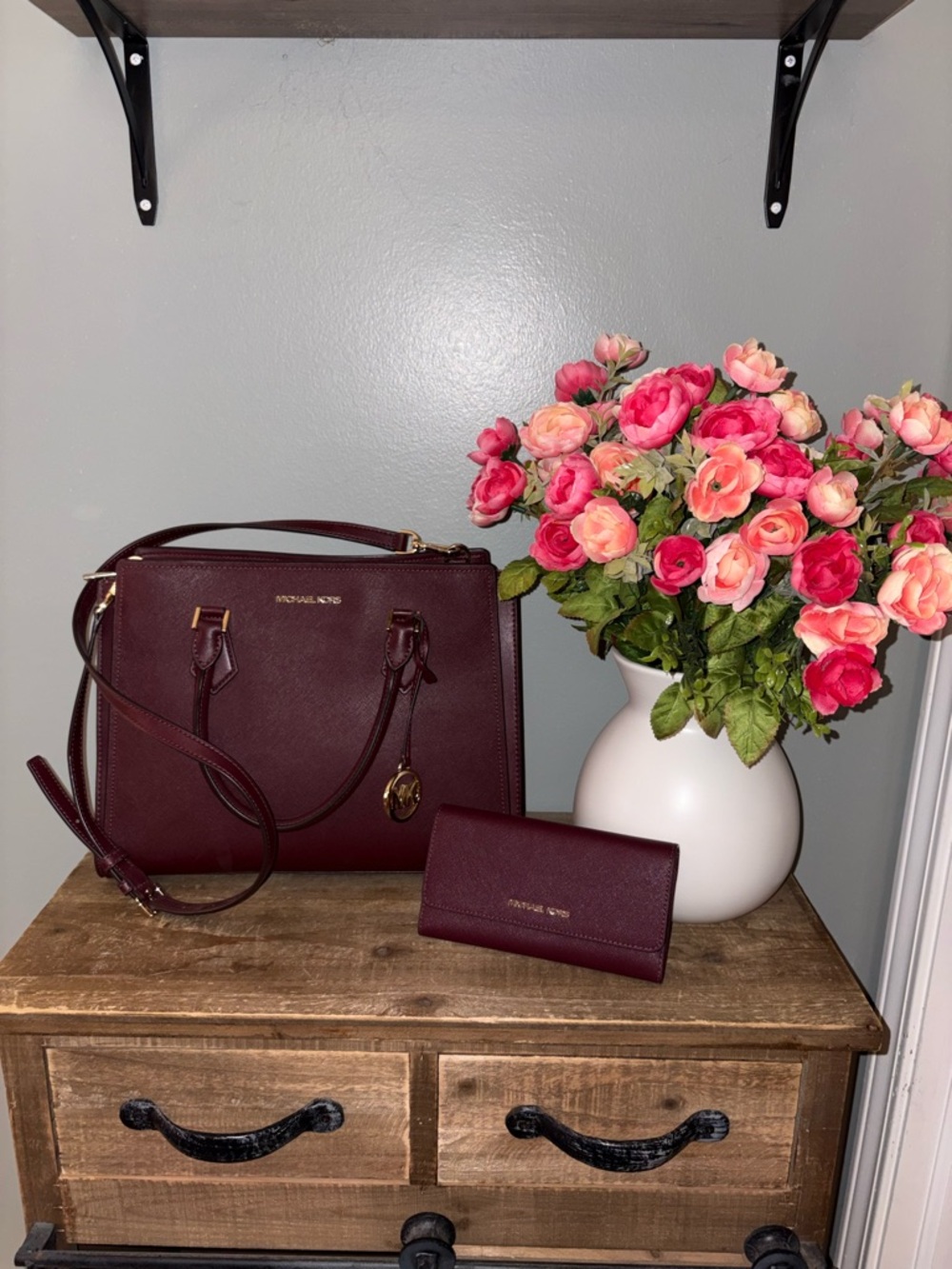 Michael Kors Burgundy Saffiano Satchel with Matching Wallet
